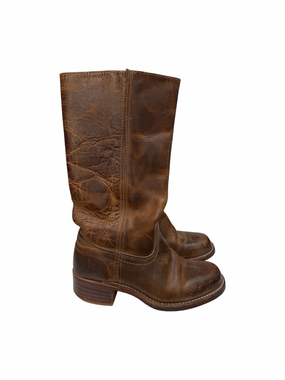 Vintage Frye Campus Distressed Whiskey Brown Leather Pull On Tall Riding Boots